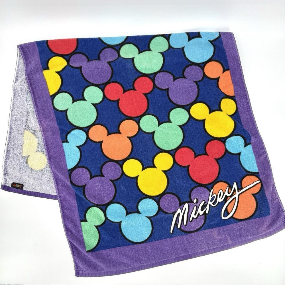 Vintage 90s Disney Mickey Silhouette All Over Print Beach Towel by Franco RARE!